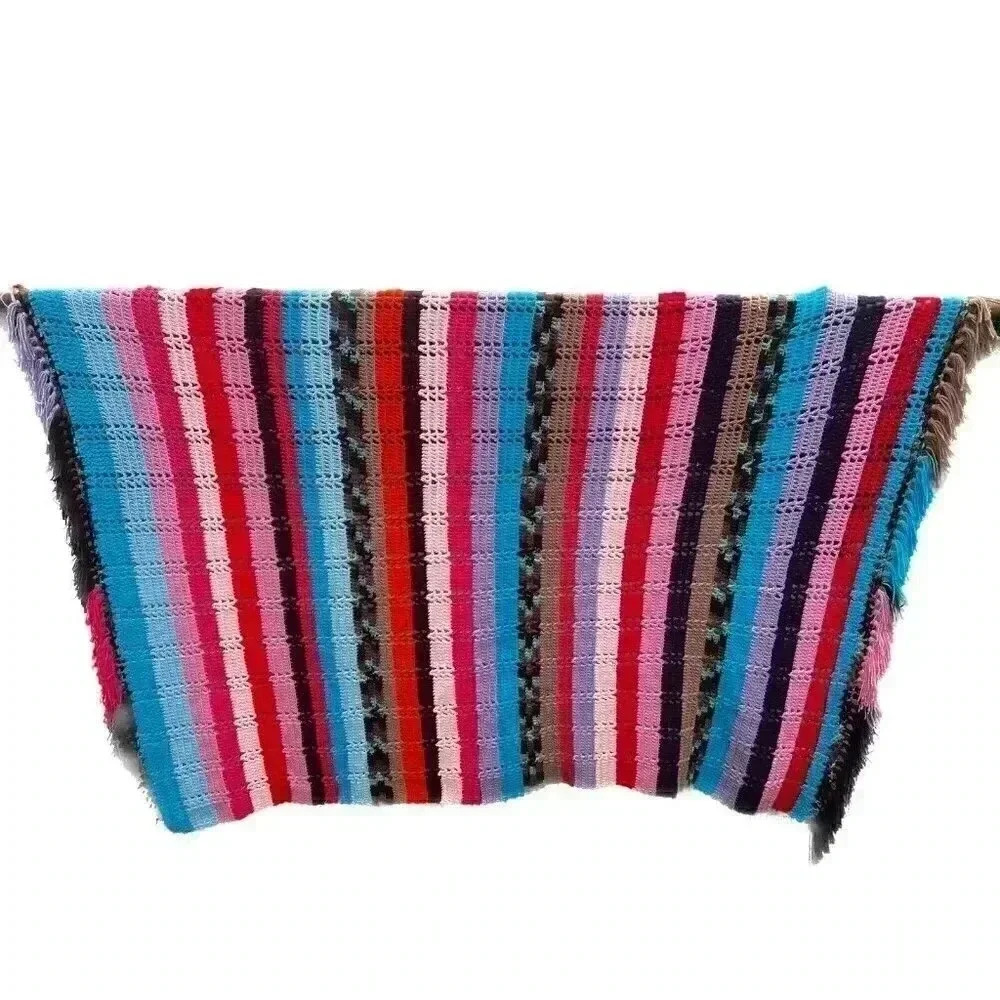 Handmade Crocheted Afghan Throw Blanket 83"x62" Bright Vivid Colors